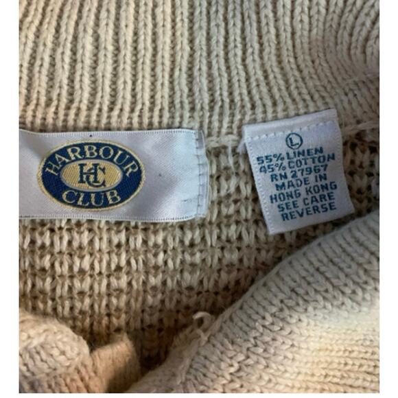 VTG Mens L Sweater Tan Linen Cotton Blend Old School Soft Oversized Harbour Club - Picture 8 of 10